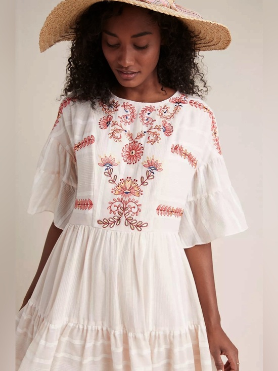 Anthropologie Dresses & Skirts - NWT Anthropologie Ranna Gill Lecce Embroidered Midi Dress M Tiered Boho Cottage